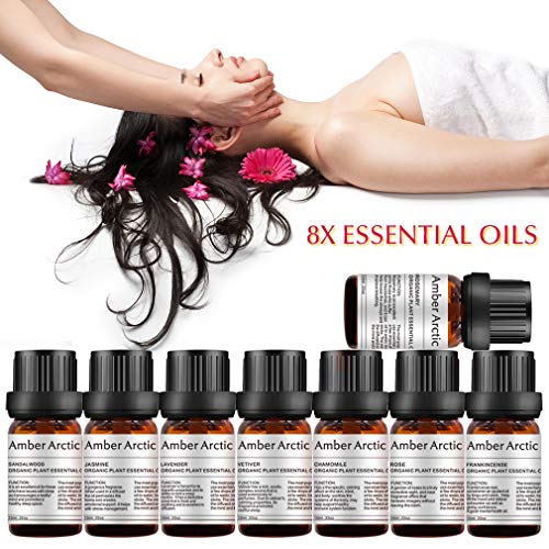 Conjunto Con 8 Aceites Esenciales Para Difusor (Rosa, Jazmín, Vetiver, Sándalo, Manzanilla, Incienso, Lavanda, Romero) Aceite Vegetal Orgánico 100% Puro 10mlx8