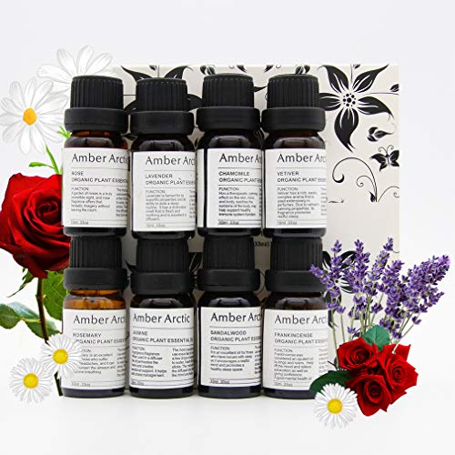 Conjunto Con 8 Aceites Esenciales Para Difusor (Rosa, Jazmín, Vetiver, Sándalo, Manzanilla, Incienso, Lavanda, Romero) Aceite Vegetal Orgánico 100% Puro 10mlx8