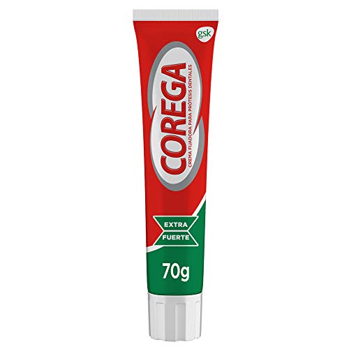 Corega - Crema Fijadora para Prótesis Dentales, Extra Fuerte, Sabor a Menta Fresca - 70 g