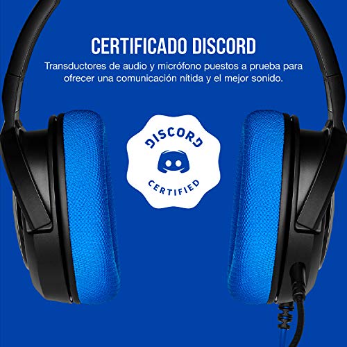 Corsair HS35 - Auriculares Stereo para Juegos (Membrana Neodimio de 50 mm, Micrófono Unidireccional Extraíble, Estructura Ligera, Compatible con Xbox One, PS4, Nintendo Switch y Móviles), Azul