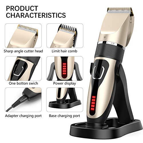 Cortapelos Profesional Hombres,Oudekay IPX7 Máquina Cortar Pelo Impermeable Kit Cuchilla de Titanio y Cerámica Pantalla LED,Cortadora de Pelo Inalámbrica Batería Recargable de Litio 2000mAh