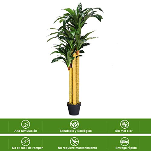 COSTWAY Árbol Artificial Altura 140cm Planta Artificial Simulación con Base para Oficina Hogar Decoración Interior