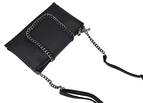 CRAZYCHIC - Bolso Bandolera Cadena Mujer - Bolsos de Hombro Cruzado 2 Compartimentos Muchos Bolsillos - Mensajero Clutch Pochette Embrague Crossbody Bag - Moda Diario Vida Viaje - Negro