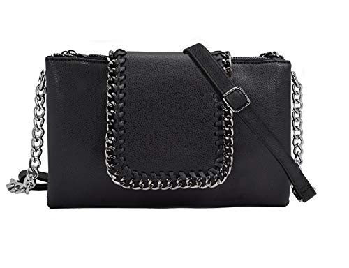 CRAZYCHIC - Bolso Bandolera Cadena Mujer - Bolsos de Hombro Cruzado 2 Compartimentos Muchos Bolsillos - Mensajero Clutch Pochette Embrague Crossbody Bag - Moda Diario Vida Viaje - Negro