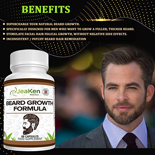 CRECIMIENTO BARBA CÁPSULAS - Vitaminas para el Cabello y Barba - Crece Barba y Crecimiento Cabello de la Manera Natural- Mezcla Superior de Vitaminas y Minerales con Biotina-60 Cápsulas Vegetarianas