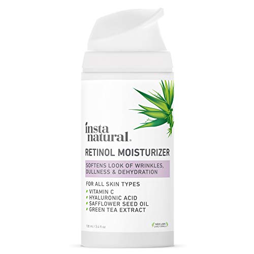 Crema Antiedad Hidratante con Retinol InstaNatural - Loción Antiarrugas Para Su Rostro - Reduce la Aparición de Arugas, Patas de Gallo, Ojeras y Líneas Finas - Con Vit. C y Ácido Hialurónico - 100 ml