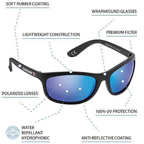 Cressi Rocker Gafas de Sol, Unisex Adulto, Negro/Lentes Reflejado Azul, Talla Única