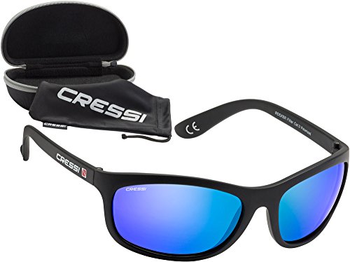 Cressi Rocker Gafas de Sol, Unisex Adulto, Negro/Lentes Reflejado Azul, Talla Única