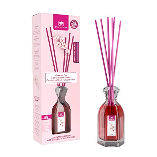 CRISTALINAS. Ambientador MIKADO Clásico. Difusor con varillas de ratán. Formula sin Alcohol. Máxima duración: más de 12 semanas. Capacidad 90ml. Disfruta de tu aroma favorito Cerezo en Flor