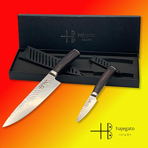 Cuchillos de chef japoneses Hajegato profesional de 8 pulgadas y cuchillo de cocina de 3.5 pulgadas, juego de cuchillos de cocina 7cr17,acero inoxidable alemán de alto carbono,2piezas sets