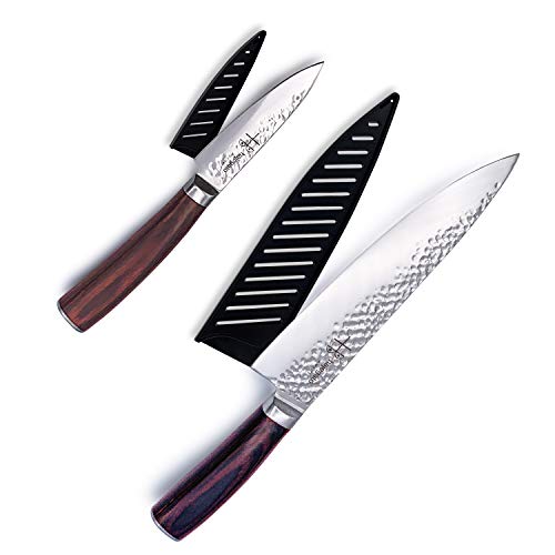 Cuchillos de chef japoneses Hajegato profesional de 8 pulgadas y cuchillo de cocina de 3.5 pulgadas, juego de cuchillos de cocina 7cr17,acero inoxidable alemán de alto carbono,2piezas sets