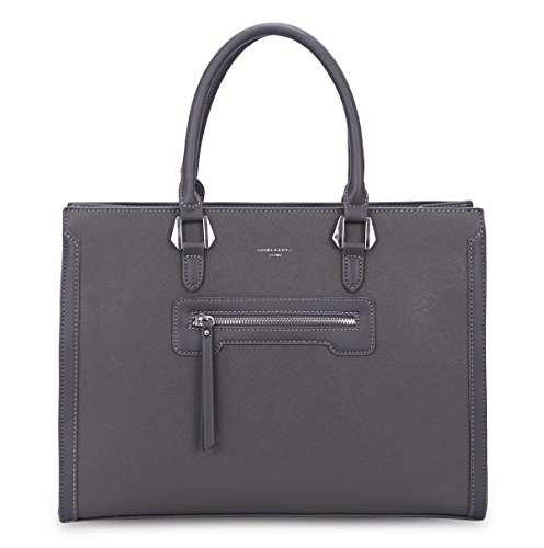 David Jones - Bolso de Mano Trabajo Mujer - Shopper Tote Bag PU Piel - Grande Bolso Bandolera Hombro Cuero Asa Superior - Maletines A4 Diario Vida Satchel Mensajero Oficina Escuela - Gris