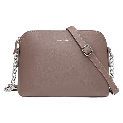 David Jones - Pequeño Bolso Bandolera Cadena Mujer - Bolsos de Hombro Cruzado Cuero PU - Mensajero Crossbody Bag - Bolso Mano Zip Embrague Clutch Pochette Noche Trabajo Moda Diario Vida - Beige Topo