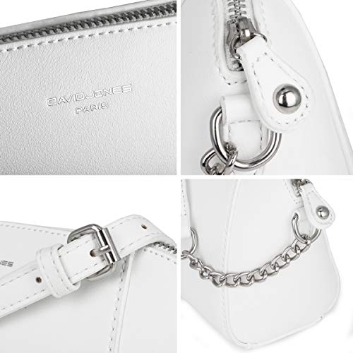 David Jones - Pequeño Bolso Bandolera Mujer - Bolsos de Hombro Cruzados Cadena Cuero PU - Mensajero Clutch Embrague Noche - Messenger Crossbody Bag - Pochette Piel Cremallera Elegante - Blanco