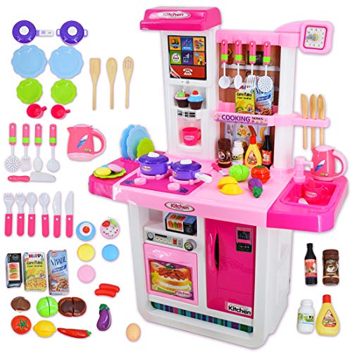 deAO Cocinita "Mi Pequeño Chef" con Características de Sonidos, Panel Táctil y Agua Más de 40 Accesorios Incluidos (Rosa) , color/modelo surtido