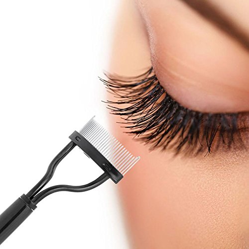 Deluxe Eyelash Comb with Stainless Steel Ends, Lash Separator, clumps Remover, Eyelash Mascara Brush and metal Tooth Comb, Eyelash Comb with Ergonomically Bent Stainless Steel Tips