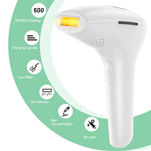 Depiladora Luz Pulsada, Sistema de depilación IPL Depiladora liviana de para mujeres, hombres, 500000 Flashes en cuerpo, cara, piernas, axilas y línea de bikini, para Mujer y Hombre