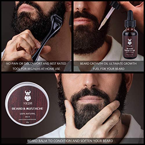 Derma Roller - Kit de crecimiento de barba para barba, rodillo de derma + aceite de suero para el crecimiento de la barba + bálsamo para barba, regalo perfecto para hombres