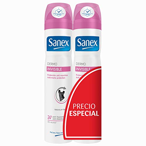 Desodorante spray Sanex Dermo Invisible 24H protección antimanchas 2x200ml Precio especial