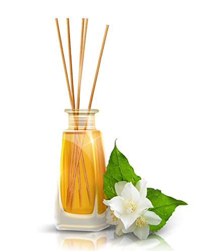 Difusor Aromas de Jazmíne 100ml - Aroma Fresco y Largo - con 8 palitos de bambú - 0% Alcohol - Puro Aceite Jasmine para Cuartos - Hogares - Oficinas - Restaurantes - Aromaterapia