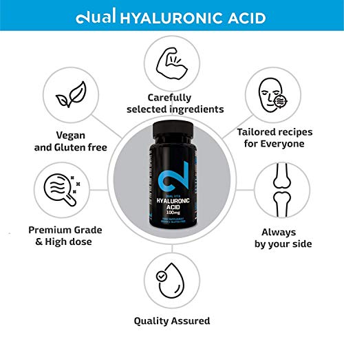 DUAL VITA Hyaluronic Acid | Ácido Hialurónico 100% Natural Para Hombres y Mujeres | 100mg x 60 Cápsulas Veganas | Suplemento Dietético 100% Natural Sin Aditivos| Certificado | Hecho En La UE