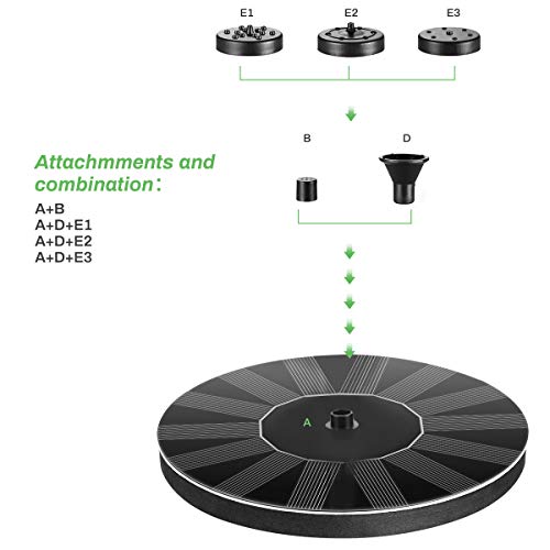 E-More Solar Fuente Bomba 1.4W Fuente Solar Jardín Solar Panel Flotador Fuente, Bomba Estanque Solar con 4 boquillas Ideal para Pequeño Estanque, Piscina Estanque, Fish Tank, Decoración del Jardín