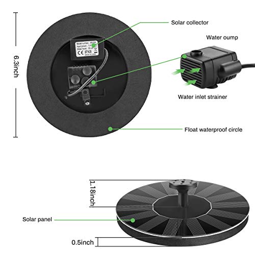 E-More Solar Fuente Bomba 1.4W Fuente Solar Jardín Solar Panel Flotador Fuente, Bomba Estanque Solar con 4 boquillas Ideal para Pequeño Estanque, Piscina Estanque, Fish Tank, Decoración del Jardín