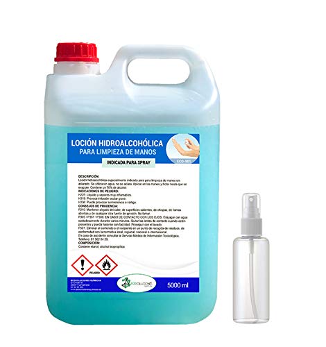 Ecosoluciones Químicas ECO- 901 | 5 litros | Loción Hidroalcohólica para manos | 70% alcohol garantizado | Somos fabricantes, Calidad asegurada | INCLUYE PULVERIZADOR 75 ML