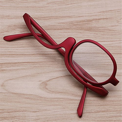 ECYC Gafas De Lectura De Maquillaje Con Aumento +4.0 Gafas Con Lentes Hacia Arriba, Izquierda Y Derecha, Rojo