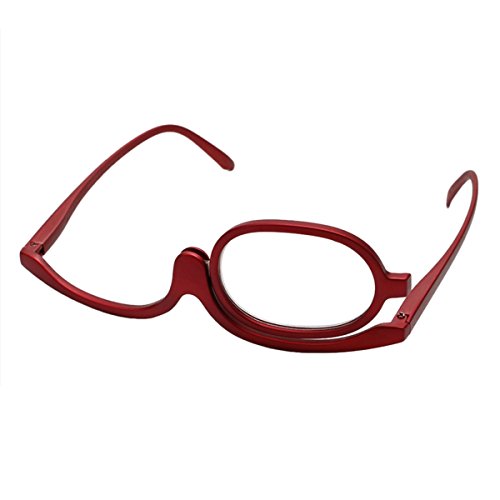 ECYC Gafas De Lectura De Maquillaje Con Aumento +4.0 Gafas Con Lentes Hacia Arriba, Izquierda Y Derecha, Rojo