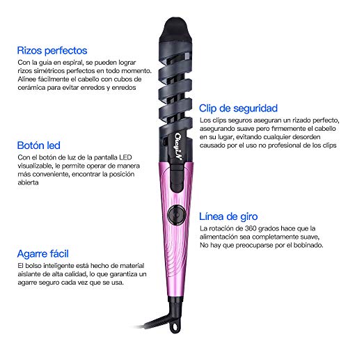 Eléctrica Rizador de Pelo de Cerámica Espiral Rodillos de Pelo Curling Iron Wand Salon Herramientas de Peinado de Cabello (morado)