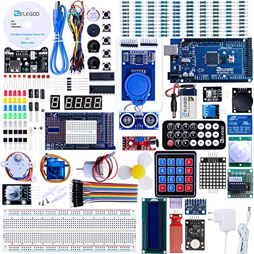 ELEGOO Conjunto Mas Completo y Avanzado de Iniciación Compatible con Arduino IDE Mega 2560 con Guías Tutorial en Español y Conjunto con Placa Controladora Mega 2560 R3, Servomotor, Motor Paso a Paso