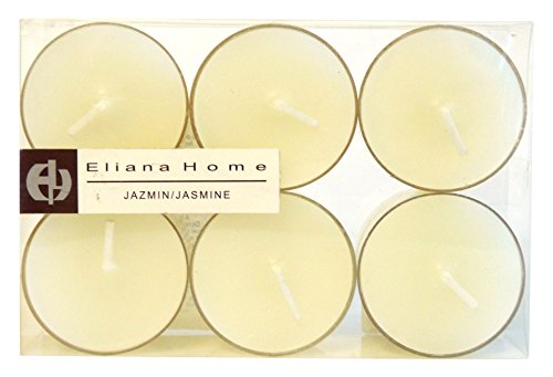 Eliana Home Conjunto 6 tealights jazmín, Cera, Blanco, 10.70x7.70x1.90 cm, 6 Unidades