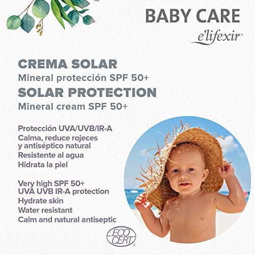 Elifexir Baby Care - Crema Solar Niño y Bebé | Hidratante, Nutritiva, Resistente Agua | Protector Solar UVA/UVB/IR-A | 100% Filtros Minerales | Sin Parabenes | Hipoalergénica | Piel Sensible -100ml