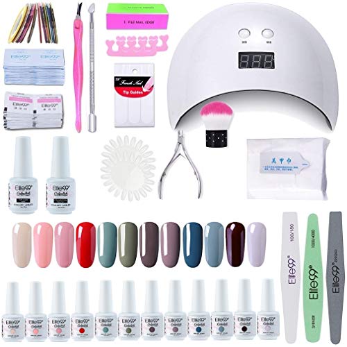 Elite99 Lámpara UV LED para Uñas 24w, 12 Colores Kit de Esmaltes Semipermanentes en Gel UV LED, Base y Top Coat, Removedor de Uñas 001