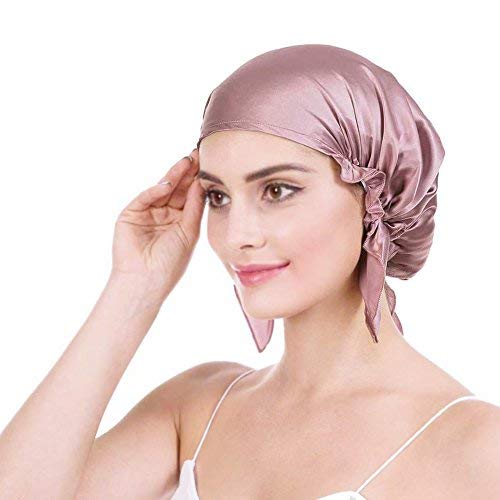 Emmet Gorro de Dormir Mujer Pura Seda Sombrero para Dormir elástico Hace Que tu Cabello se Sienta Sedoso y Mantiene el Estilo (Rosa Profundo, Talla única)