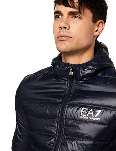 Emporio Armani Train Core Down Hooded Jacket Chamarra de plumas, Noche Azul, L para Hombre