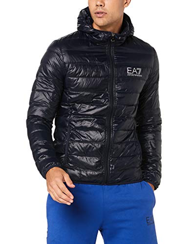 Emporio Armani Train Core Down Hooded Jacket Chamarra de plumas, Noche Azul, L para Hombre