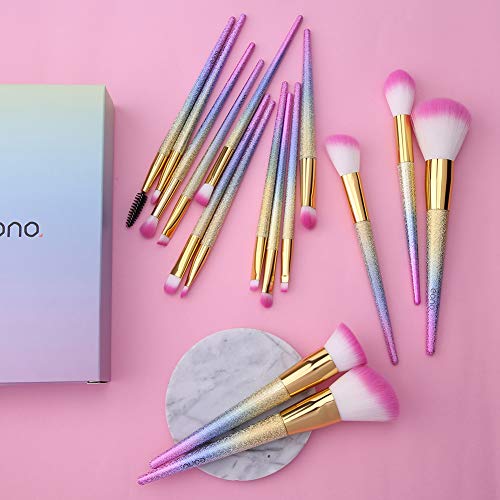 Eono by Amazon - Set de Brochas de Maquillaje 16Pcs Professional, Premium Pinceles de Maquillaje para Fundación Sonrojo Polvo Líquido Crema Sombra de ojos Maquillaje cepillo con caja de regalo