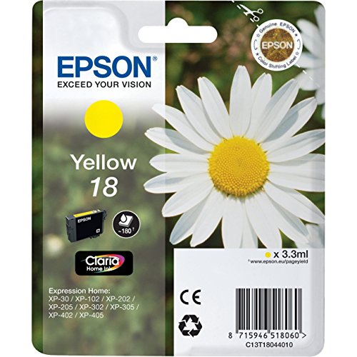 Epson C13T18044010 - Cartucho de tinta, amarillo válido para los modelos Expression Home XP-215, XP-212, XP-405WH, XP-405, XP-30, XP-205, XP-202 y otros, Ya disponible en Amazon Dash Replenishment