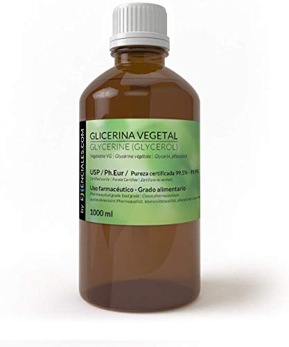 Essenciales - Glicerina Vegetal USP/Ph.Eu, Pureza Certificada, 1 Litro (1,26 Kgs) | Glicerina Vegetal USP/Ph.Eur VG Base