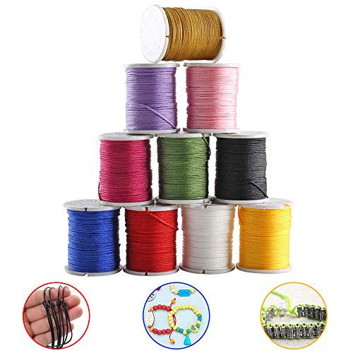 ETSAMOR 10 Rollos Hilo de Nylon de Colores Cuerda Encerado para DIY Joyas Fabricación Collar Pulsera Abalorios Manualidades 0.8mm * 10m