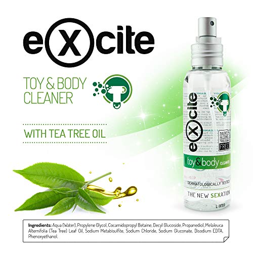 EXCITE Limpiador desinfectante de accesorios íntimos y copa menstrual. Antibacteriano y antiséptico con Aceite de Árbol de Té. Sin alcohol ni sulfatos. 100ml