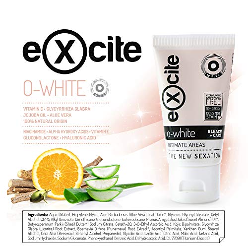 EXCITE O-WHITE Crema blanqueadora corporal piel íntima mujer y hombre. Aclara, blanquea y cuida la piel de axilas, entrepierna y tus partes más íntimas. 50 ml.