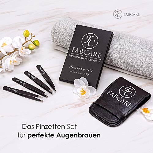 FABCARE Set de pinzas de depilar para las cejas con cepillo (de cinco piezas) - Punta mejorada - Pinzas de depilación para cejas - Pinzas cejas professional