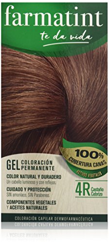 Farmatint Gel 4R Castaño Cobrizo | Color natural y duradero | Componentes vegetales y aceites naturales | Sin amoníaco | Sin Parabenos | Dermatológicamente testado