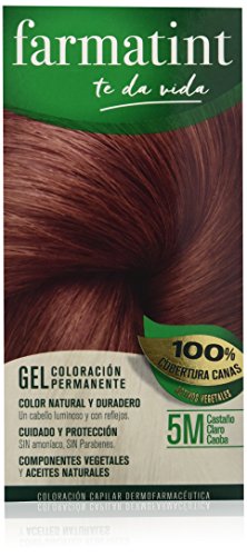 Farmatint Gel 5M Castaño Claro Caoba | Color Natural y Duradero | Componentes Vegetales y Aceites Naturales | sin Amoníaco | sin Parabenos | Dermatológicamente Testado