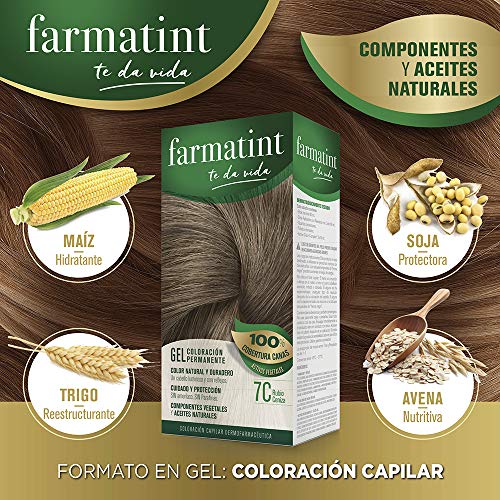 Farmatint Gel 7C Rubio Ceniza | Color natural y duradero | Componentes vegetales y aceites naturales | Sin amoníaco | Sin parabenos | Dermatológicamente testado