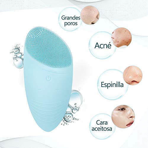 FASHSMILE Limpiador Facial Silicona Ultrasonico - Puerto de carga no poroso 5 - Velocidad Ajustable Recargable Cepillo Facial Electrico para Todo Tipo De Pieles (B-Azul)