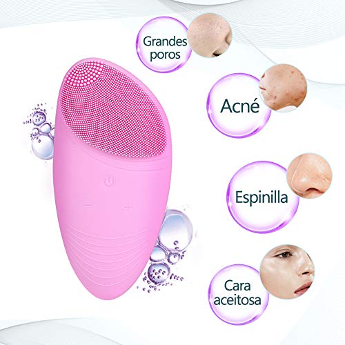 FASHSMILE Limpiador Facial Silicona Ultrasonico - Puerto de carga no poroso 5 - Velocidad Ajustable Recargable Cepillo Facial Electrico para Todo Tipo De Pieles (A-Rosa)